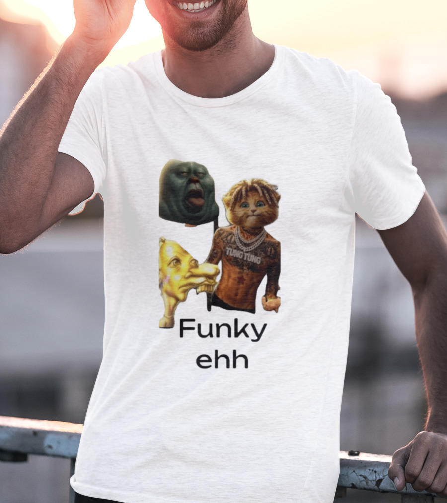 Neegy Funky Ehh Tung Tung Cat Tattoo Character Trio T-Shirt