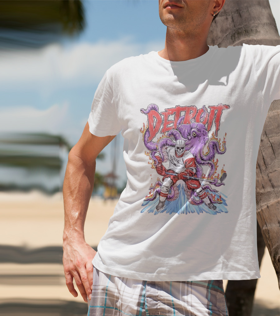 Detroit Red Wings Skeleton Hockey Octopus Distressed T-Shirt