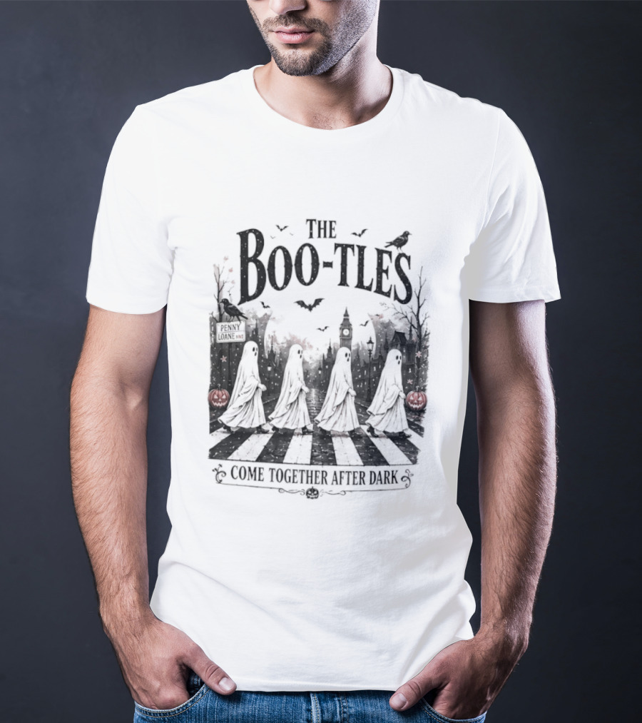 The Boo Tles Come Together After Dark Halloween Ghostly Abbey Road Bats Pumpkins T-Shirt