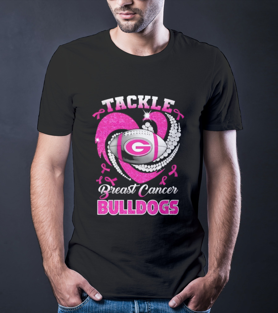Tackle Breast Cancer Bulldogs Football G Logo Pink Ribbon T-Shirt