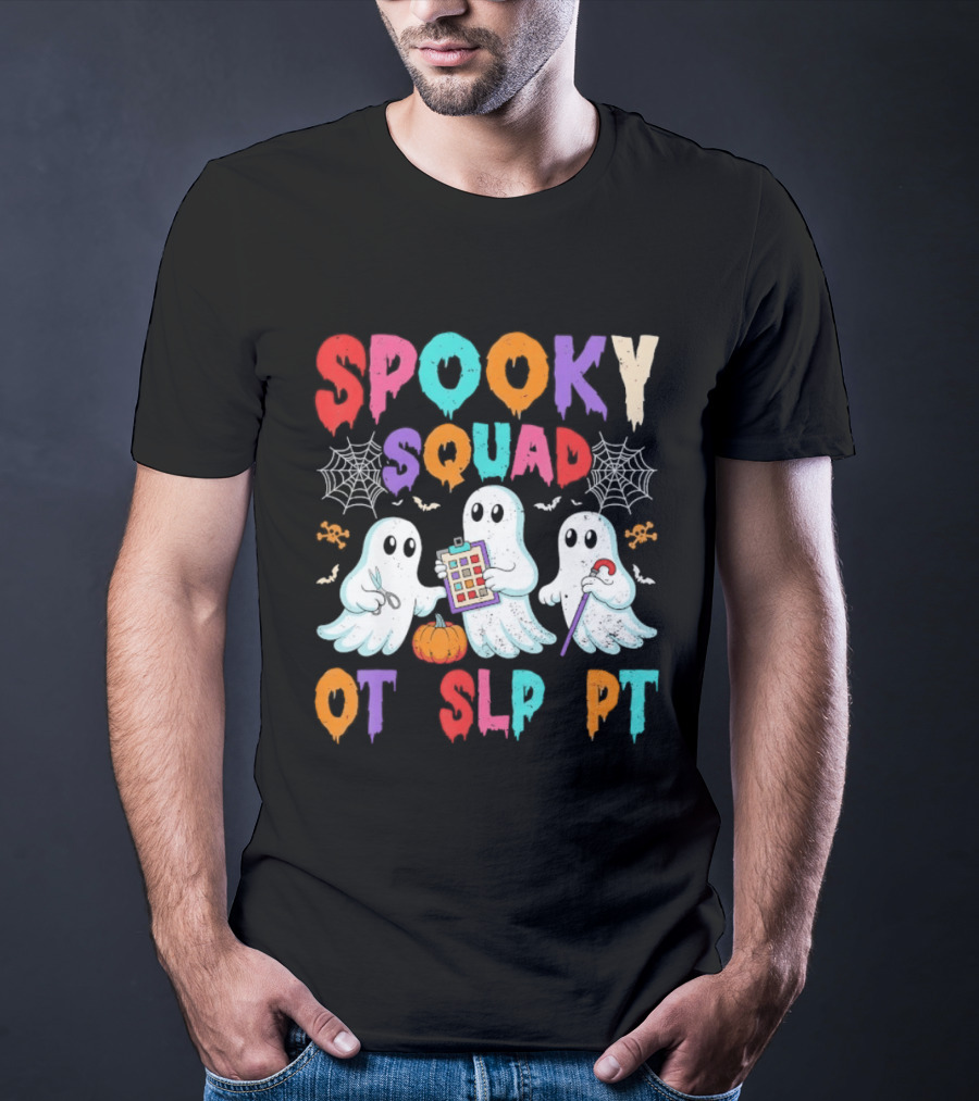 OT SLP PT Spooky Squad Halloween Ghosts Pumpkin Clipboard Lollipop T-Shirt