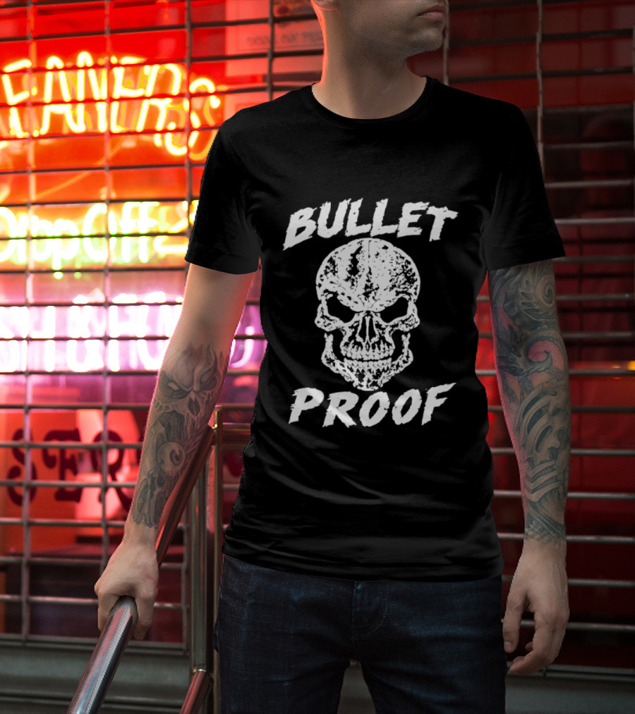 Bullet Proof Distressed Skull Gothic Edgy T-Shirt