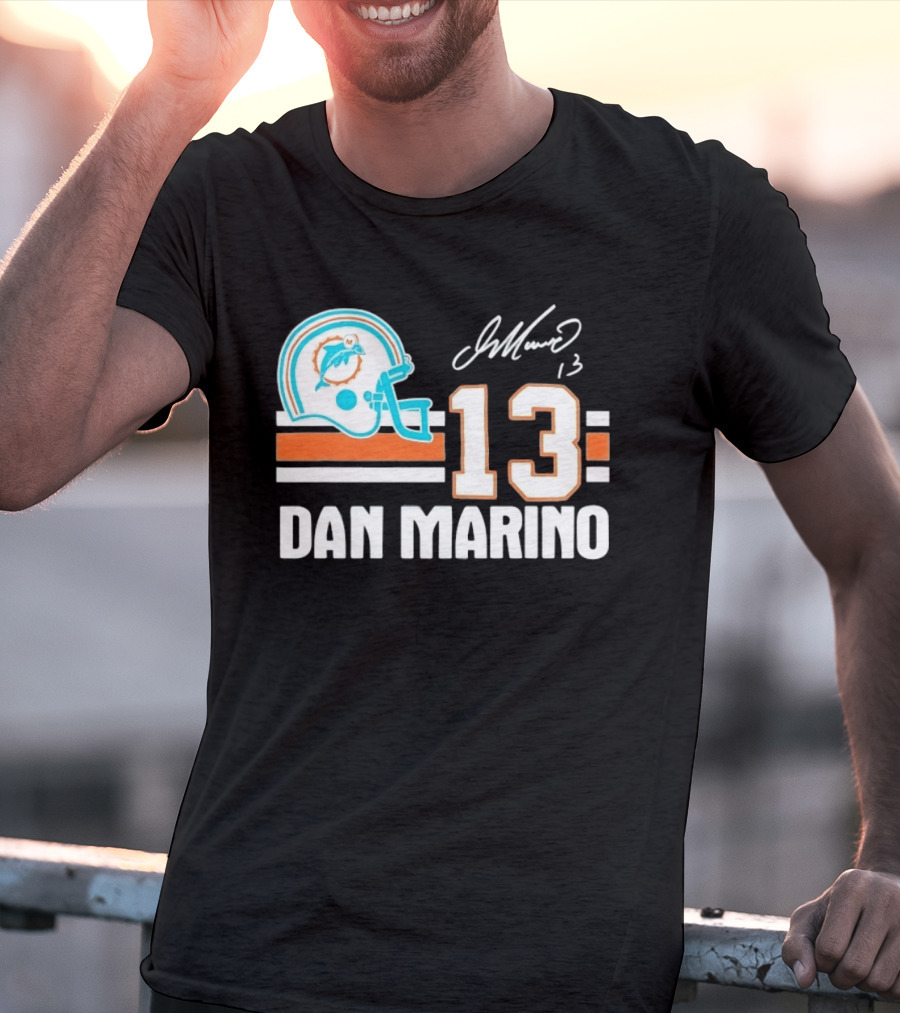 Miami Dolphins Dan Marino 13 Helmet Signature T-Shirt