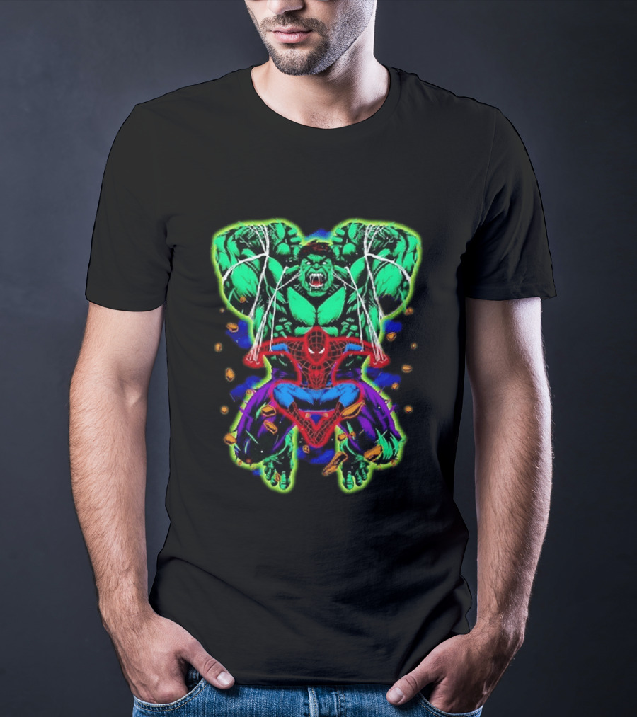 The Incredible Hulk And Spider Man Marvel Superheroes Comic Action Scene T-Shirt
