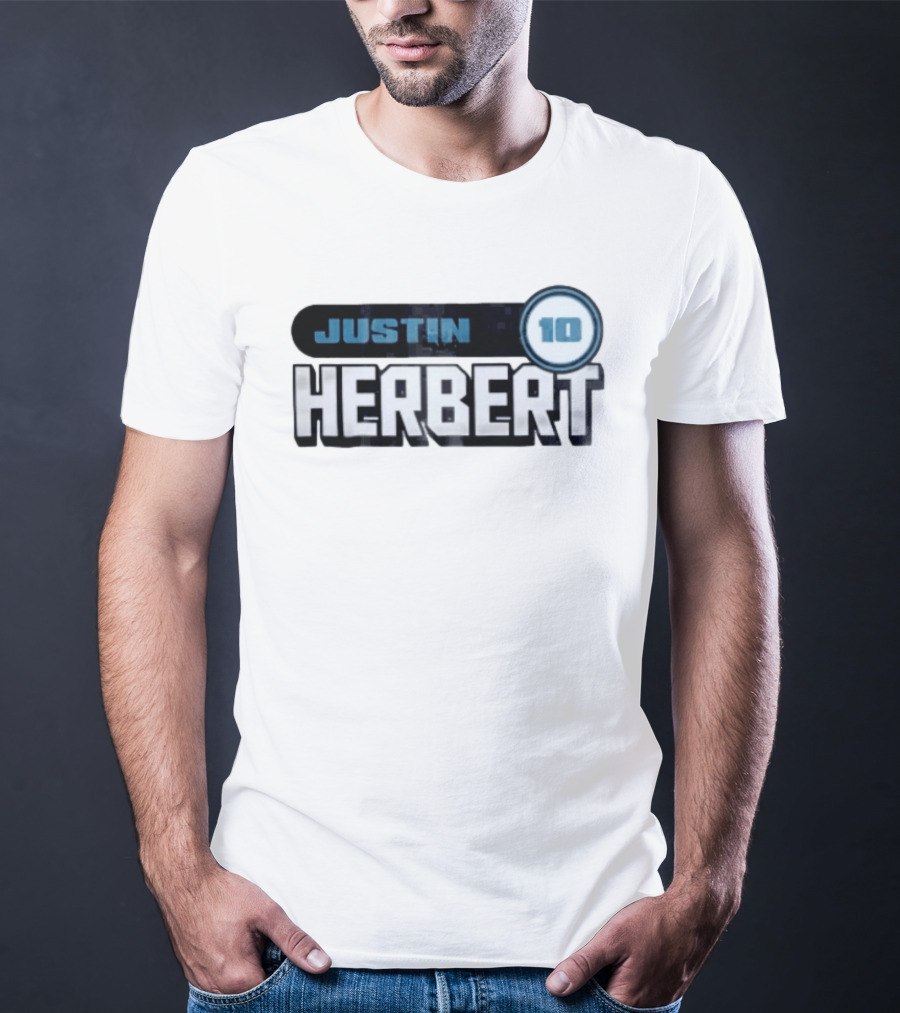 Justin Herbert 10 Blue Rounded Number Block T-Shirt