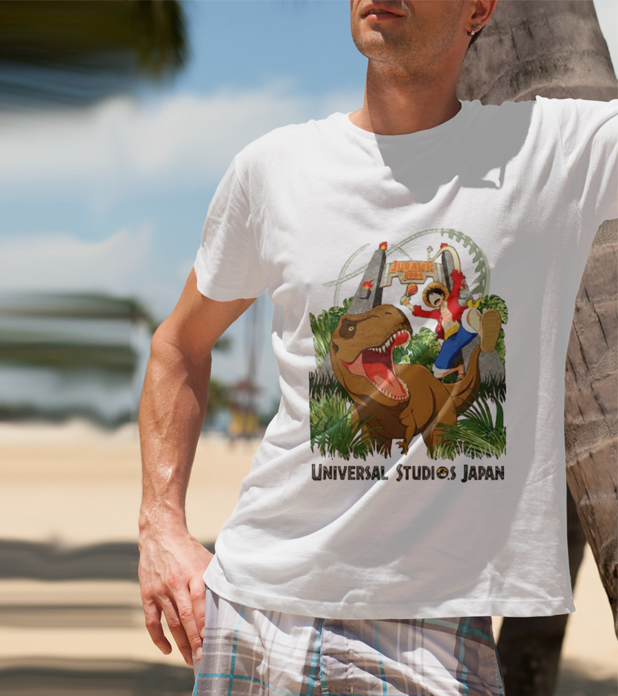 Universal Studios Japan One Piece Jurassic Park Luffy Riding Rex T-Shirt