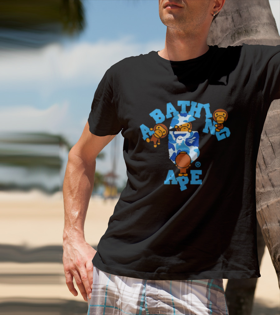 A Bathing Ape ABC Camo College Milo Blue BAPE Monkeys T-Shirt