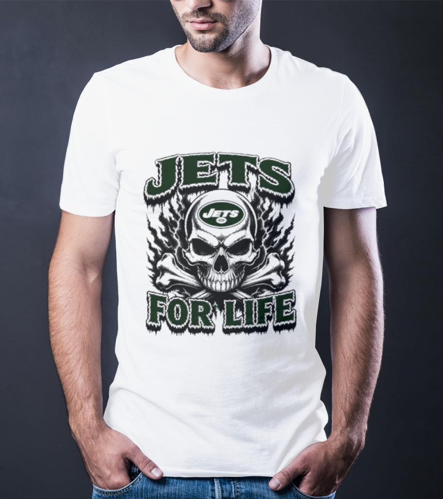 New York Jets Skull And Crossbones For Life Fan Gear T-Shirt