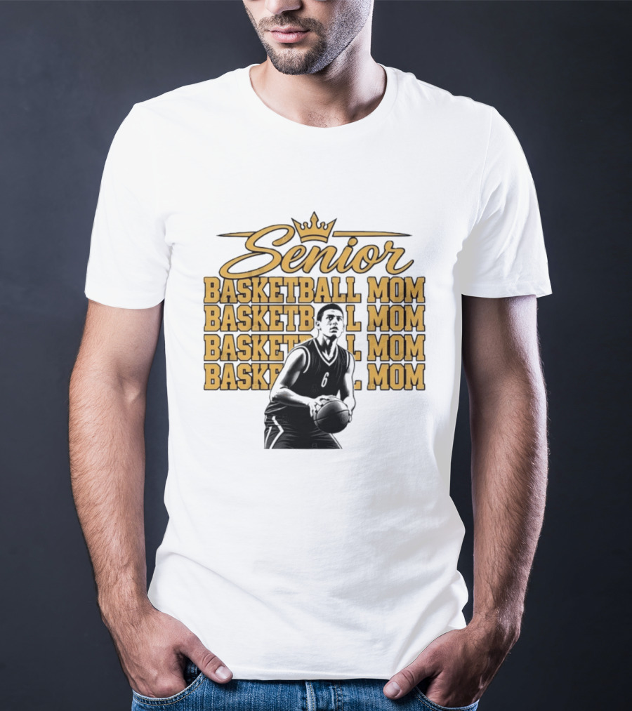 Senior Basketball Mom With Player Silhouette And Crown T-Shirt