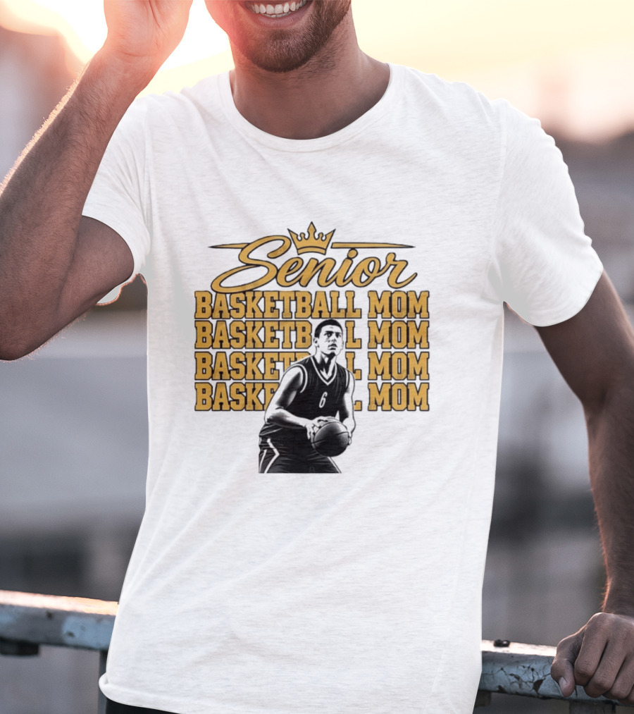 Senior Basketball Mom With Player Silhouette And Crown T-Shirt