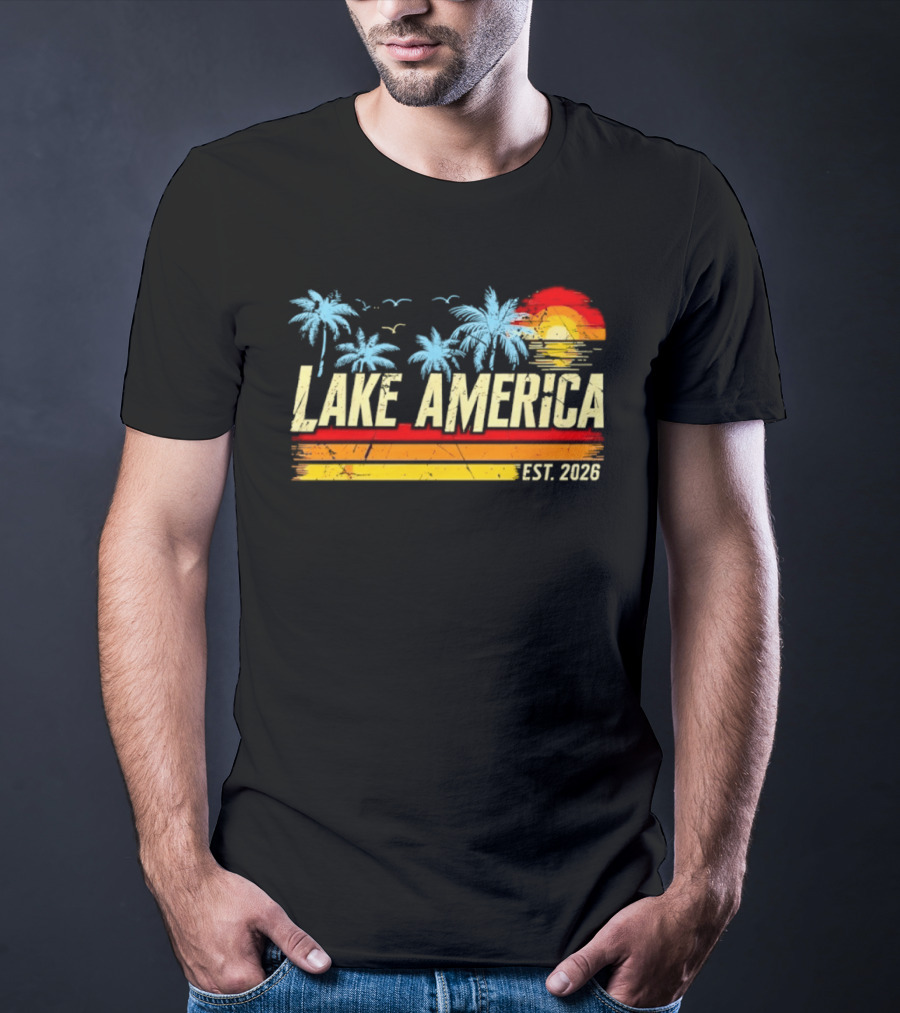 Lake America Sunset Palms Vintage Est 2026 T-Shirt