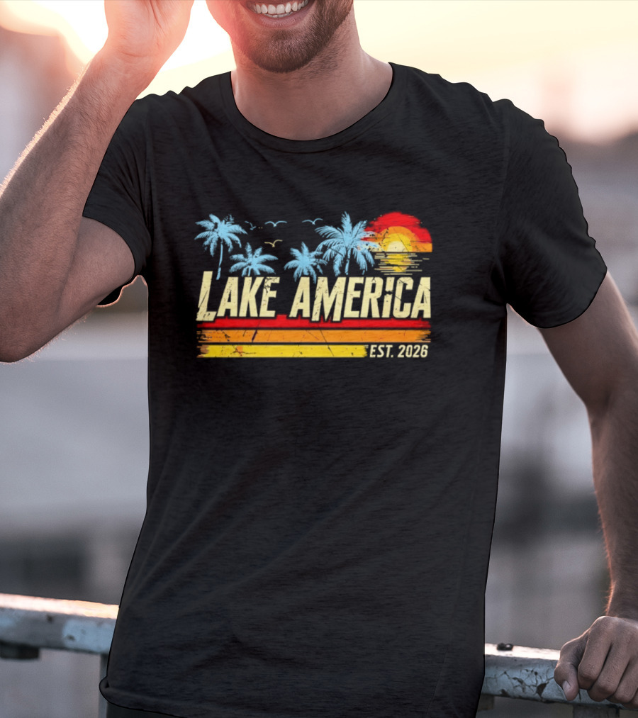 Lake America Sunset Palms Vintage Est 2026 T-Shirt
