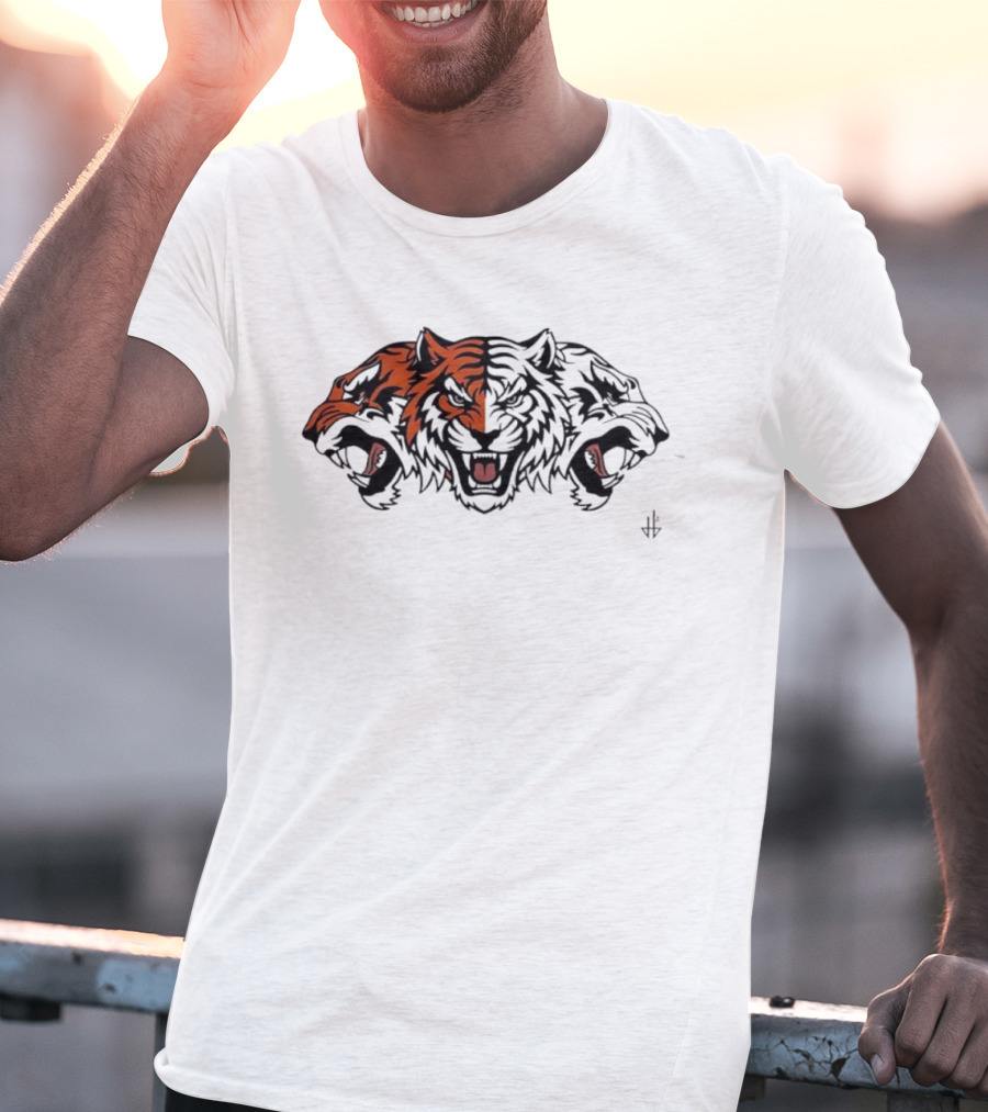 Three Headed Tiger Big Cat Fierce Roaring Trio T-Shirt
