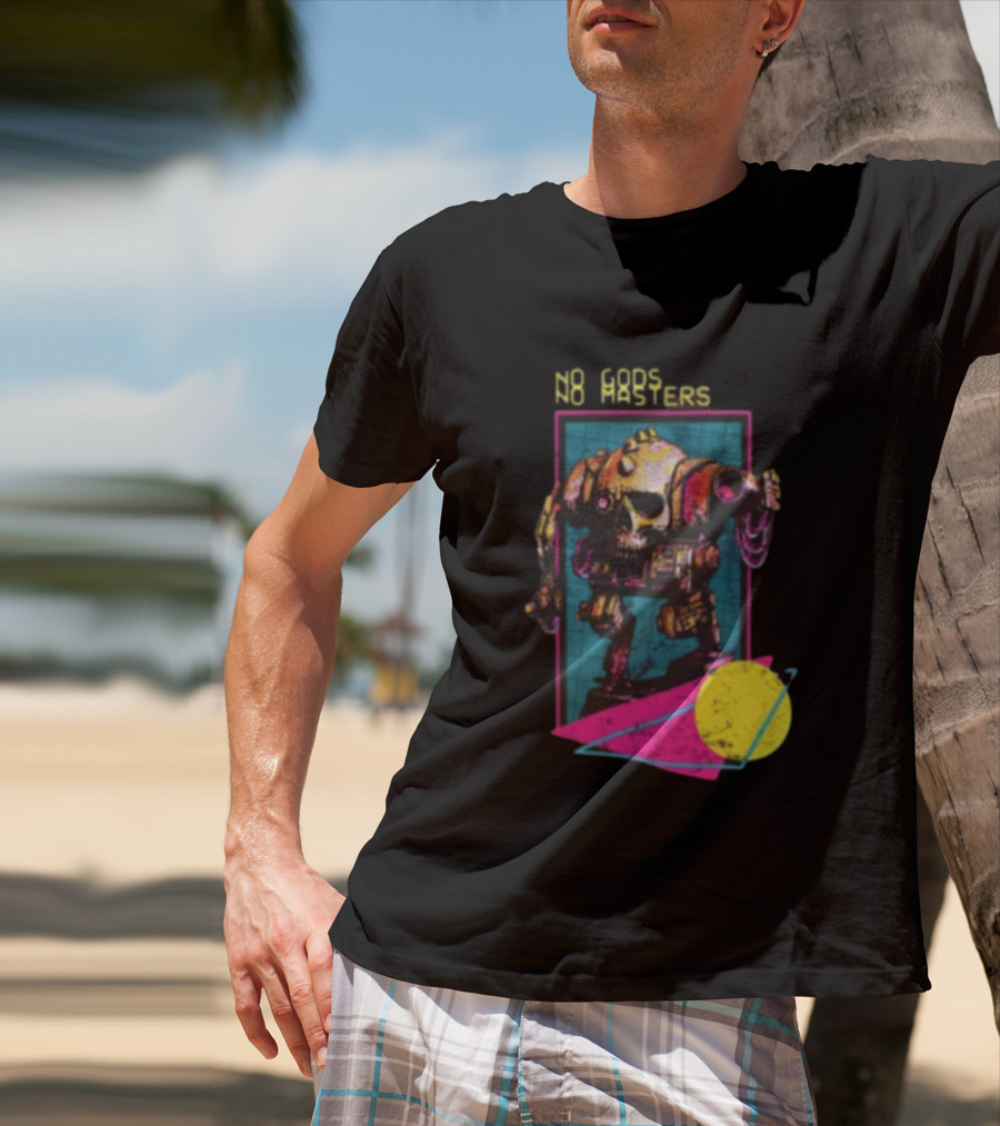 Black Magic Creative Store BMC No Gods No Masters Skull Robot T-Shirt