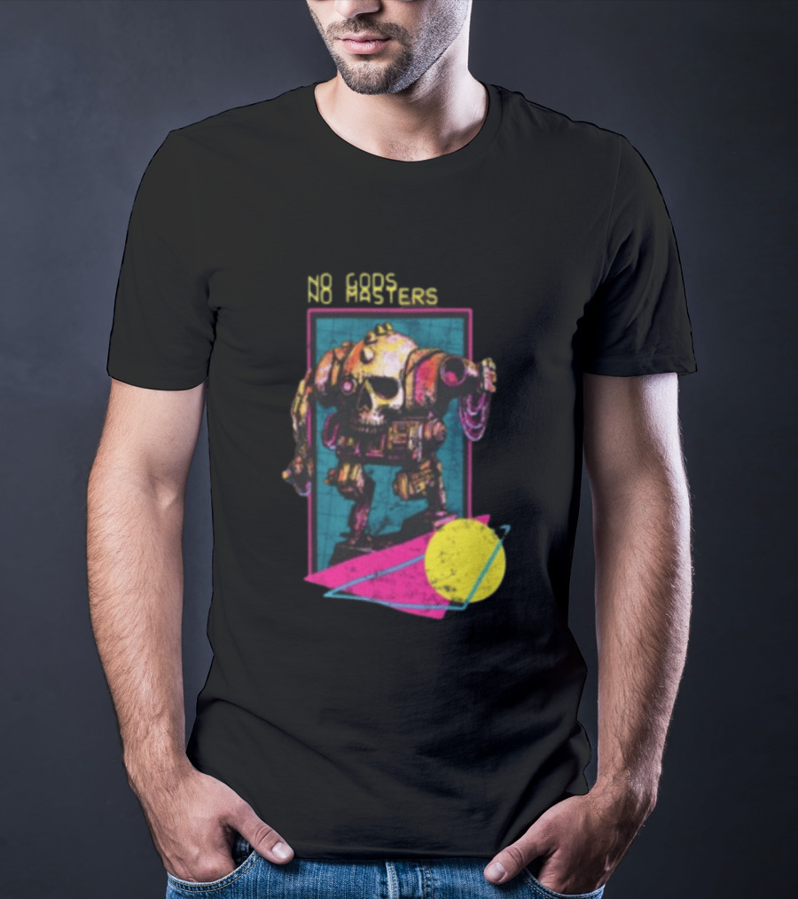 Black Magic Creative Store BMC No Gods No Masters Skull Robot T-Shirt