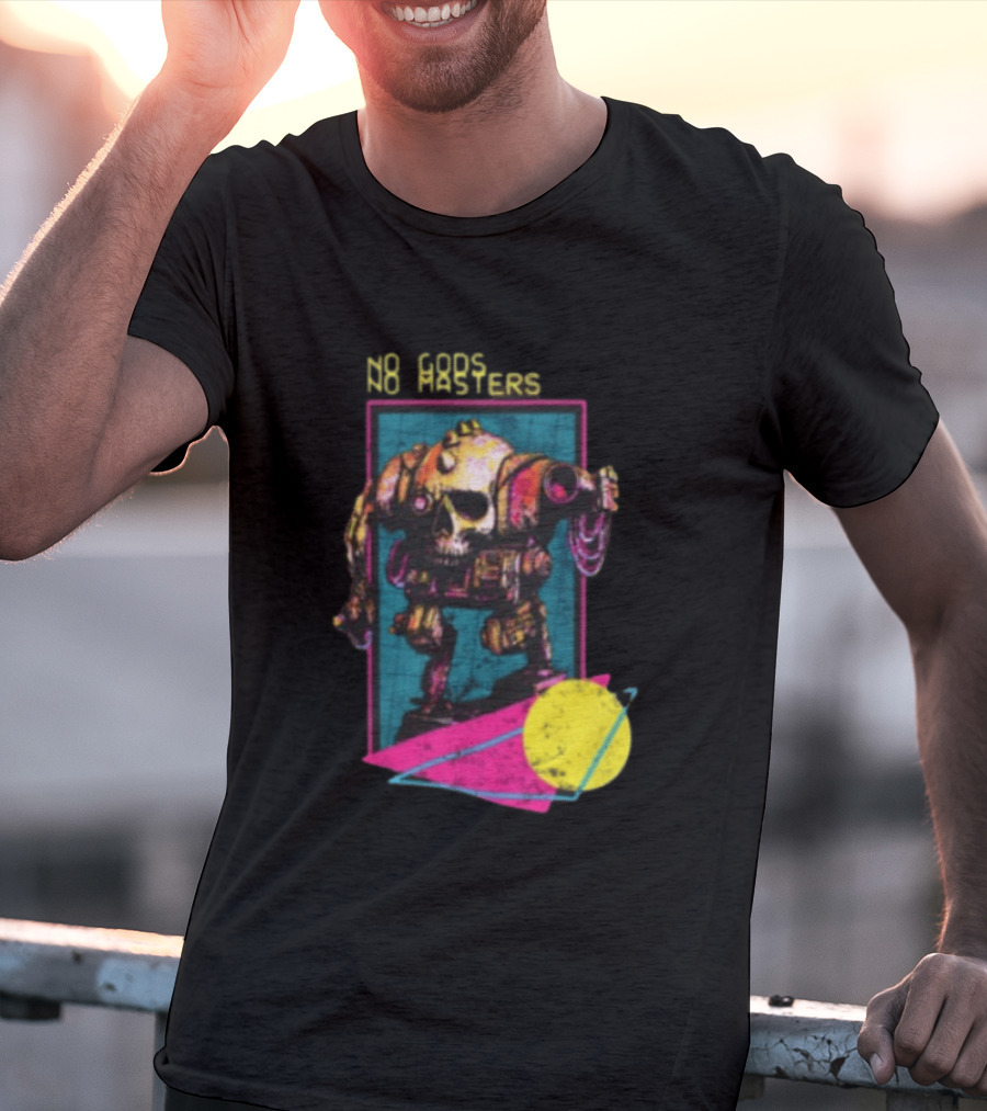Black Magic Creative Store BMC No Gods No Masters Skull Robot T-Shirt