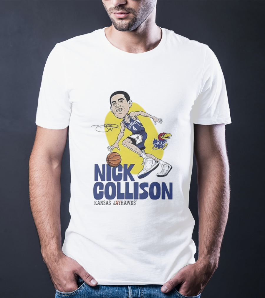 Nick Collison Kansas Jayhawks Basketball Caricature With Signature T-Shirt
