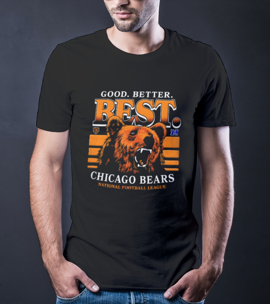 Chicago Bears Good Better Best Roaring Bear Head National Football League Orange Stripes T-Shirt