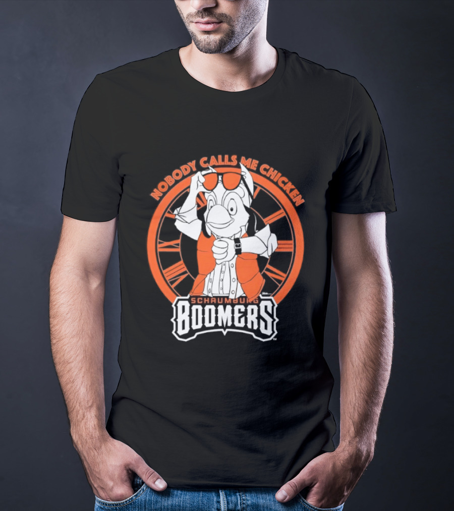 Schaumburg Boomers Nobody Calls Me Chicken Baseball Team Orange And White T-Shirt