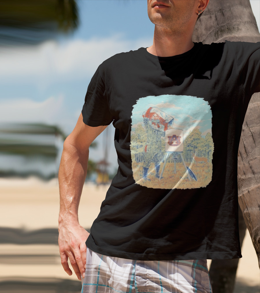 Aubie The Tiger Auburn University Deer Hunting Scene With Feeder And Deer T-Shirt