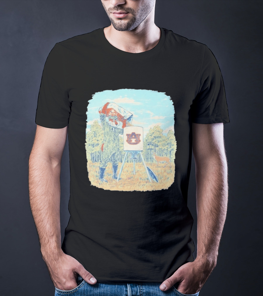 Aubie The Tiger Auburn University Deer Hunting Scene With Feeder And Deer T-Shirt