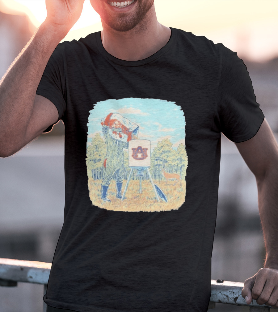 Aubie The Tiger Auburn University Deer Hunting Scene With Feeder And Deer T-Shirt