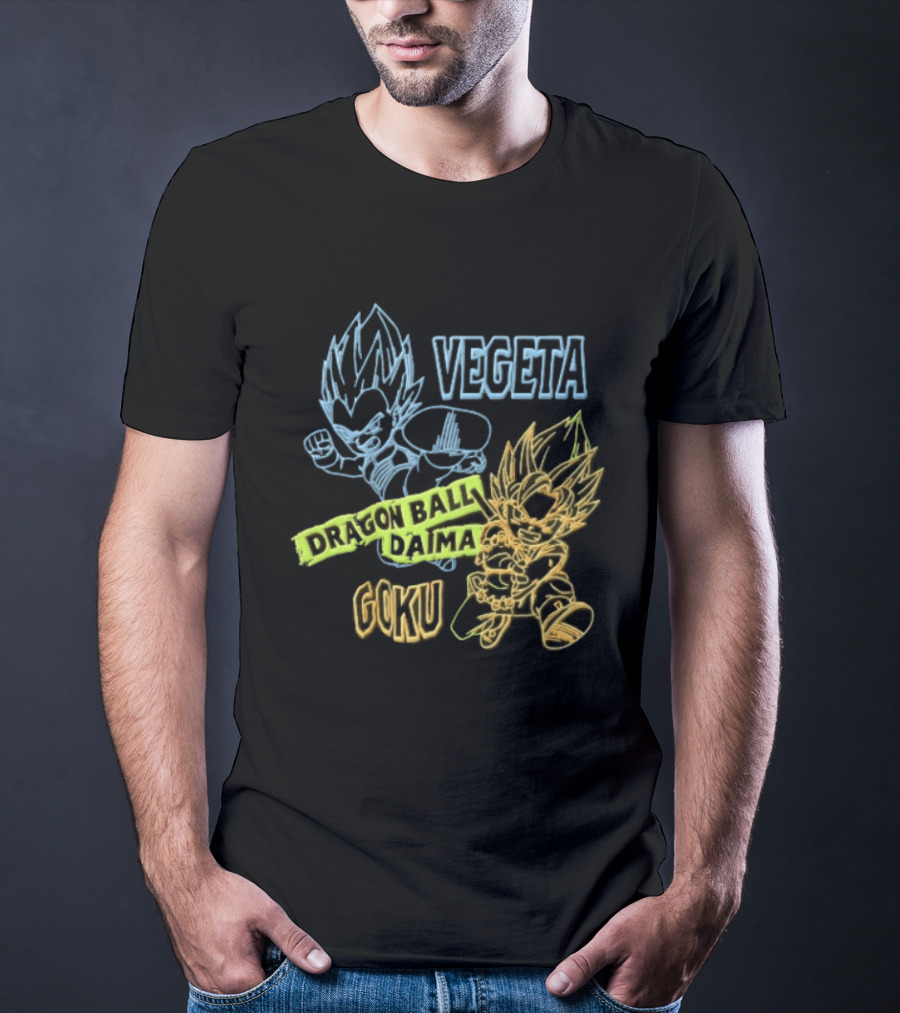 Dragon Ball Daima Vegeta Goku Neon Line Anime Characters Action Poses T-Shirt