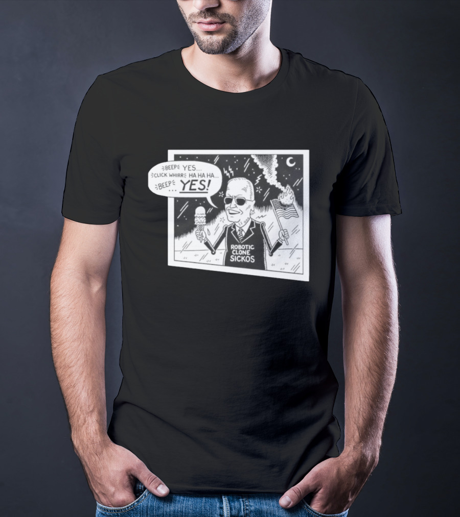 Joe Biden Robotic Clone Sickos Cartoon Ice Cream Flag Speech Bubble BEEP YES T-Shirt
