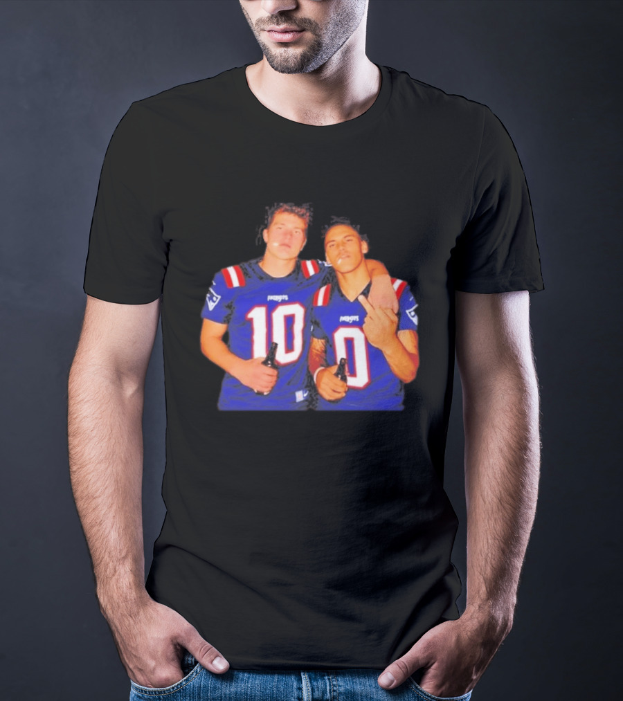 New England Patriots Drake Maye Christian Gonzalez Middle Finger Beer T-Shirt