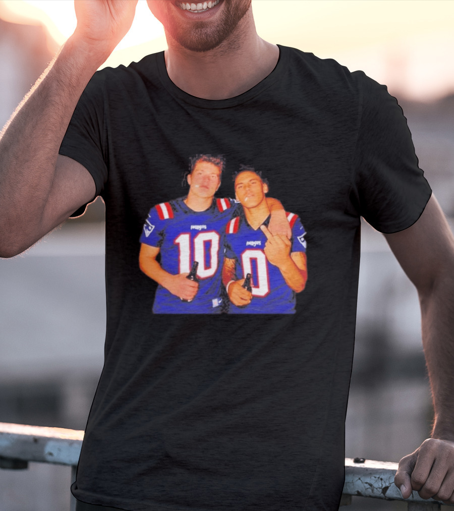 New England Patriots Drake Maye Christian Gonzalez Middle Finger Beer T-Shirt