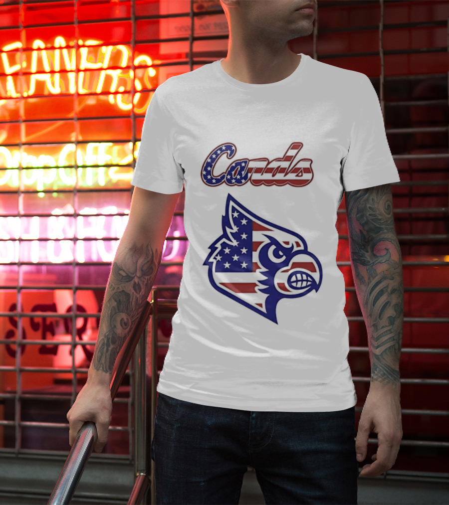 Cards American Flag Cardinal Head Stars Stripes T-Shirt