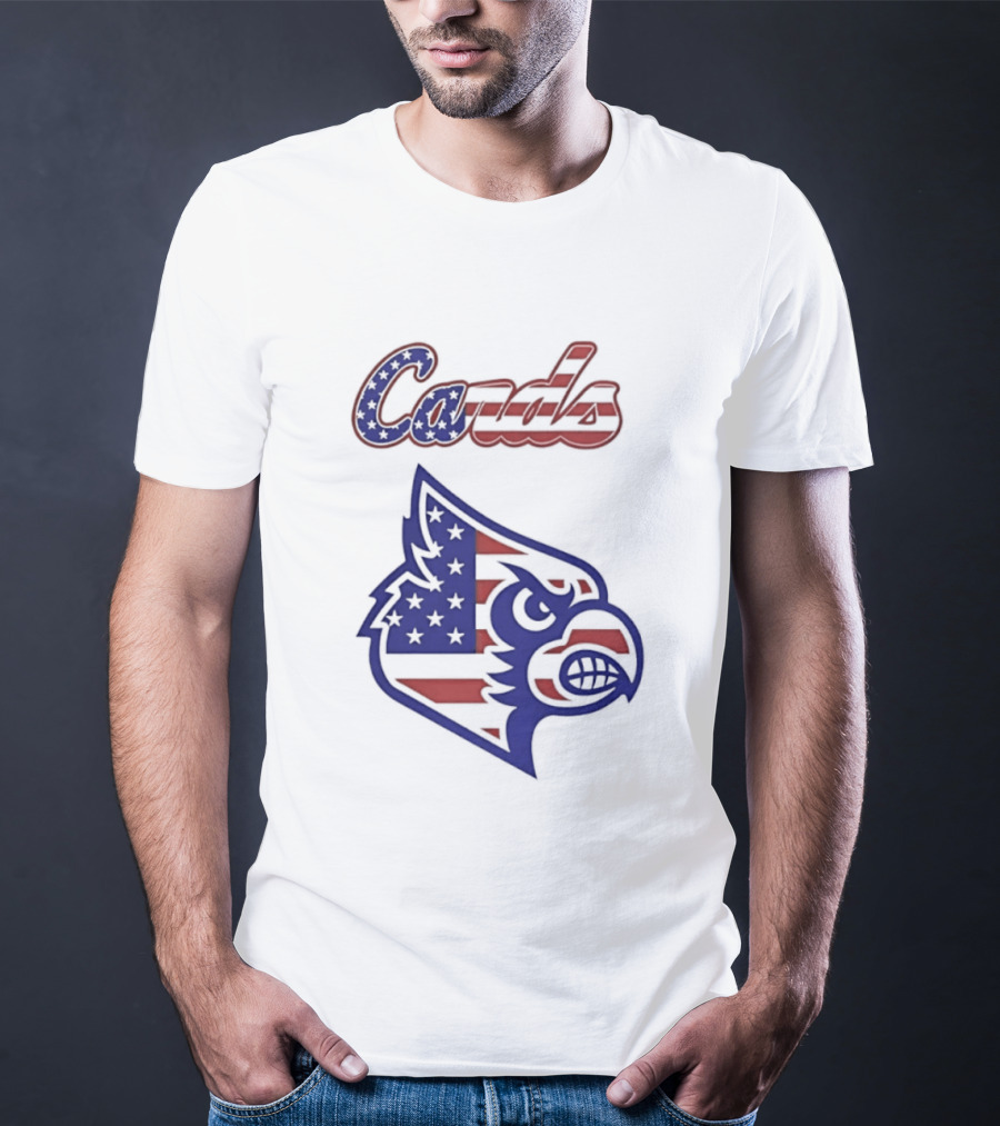 Cards American Flag Cardinal Head Stars Stripes T-Shirt