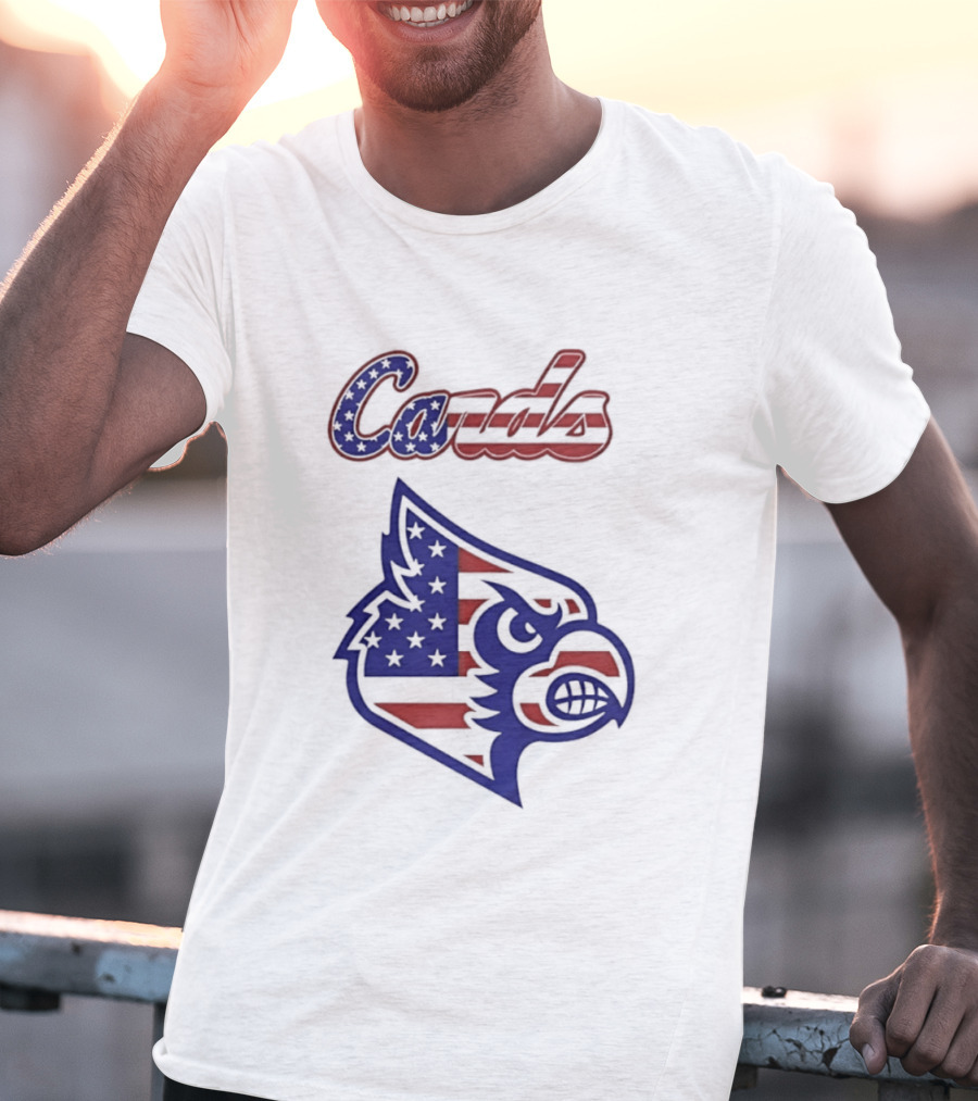 Cards American Flag Cardinal Head Stars Stripes T-Shirt