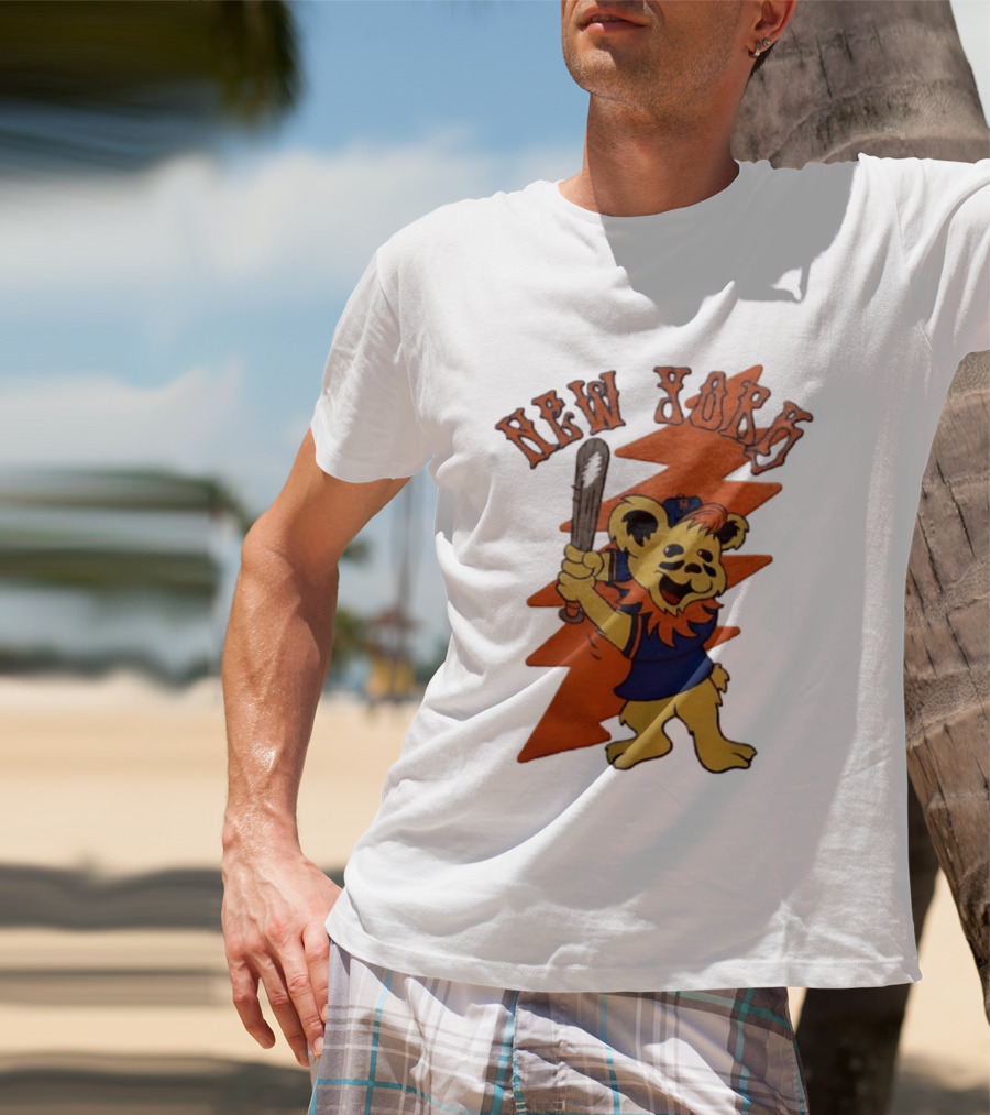 New York Grateful Dead Dancing Bear Batting Baseball Mets MLB T-Shirt