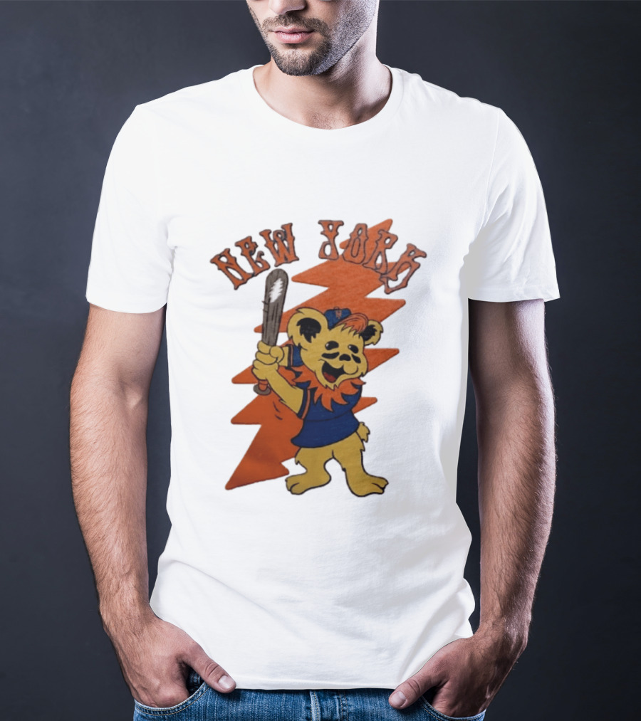 New York Grateful Dead Dancing Bear Batting Baseball Mets MLB T-Shirt