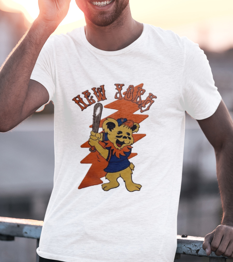 New York Grateful Dead Dancing Bear Batting Baseball Mets MLB T-Shirt
