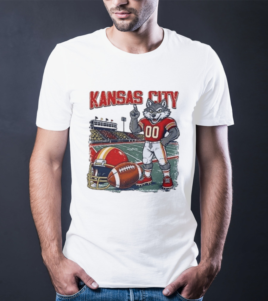 Kansas City Chiefs Wolf Mascot Football Stadium Scene T-Shirt