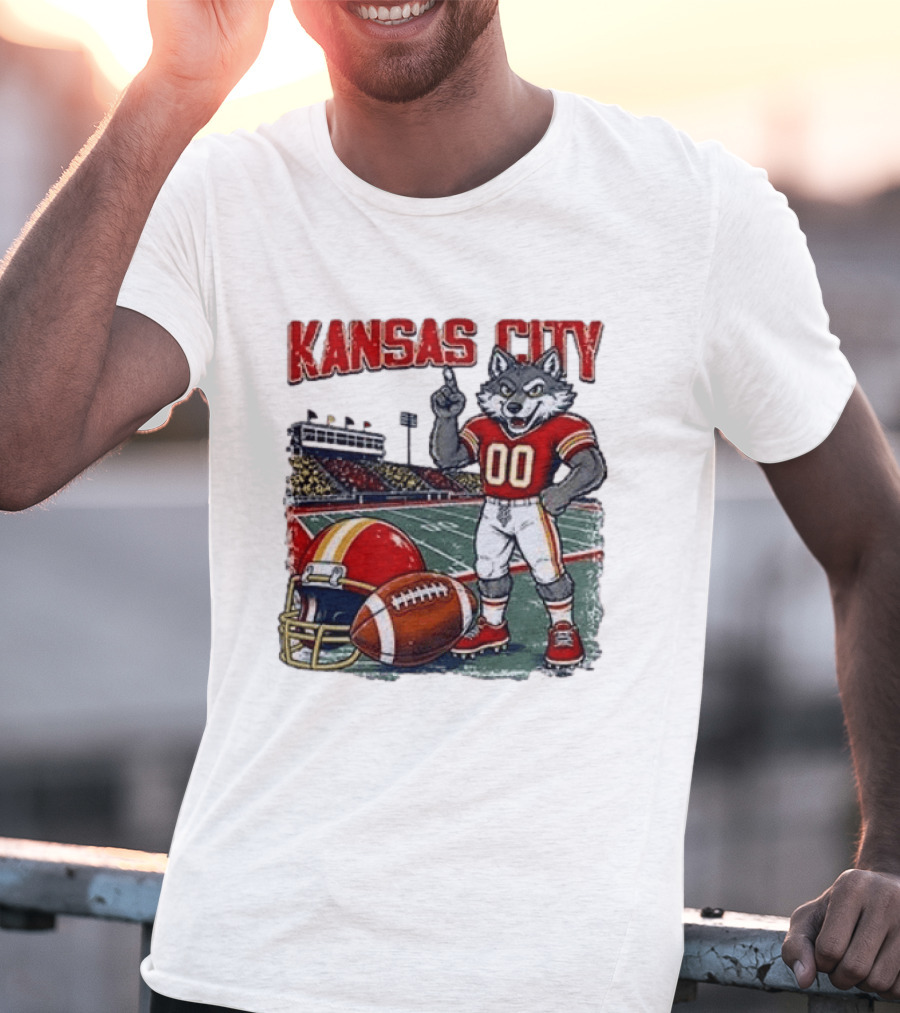 Kansas City Chiefs Wolf Mascot Football Stadium Scene T-Shirt
