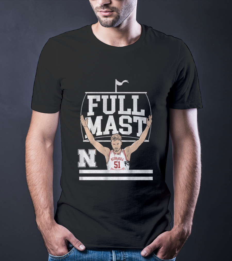 Rienk Mast 51 Full Mast Nebraska Cornhuskers Basketball Cartoon T-Shirt