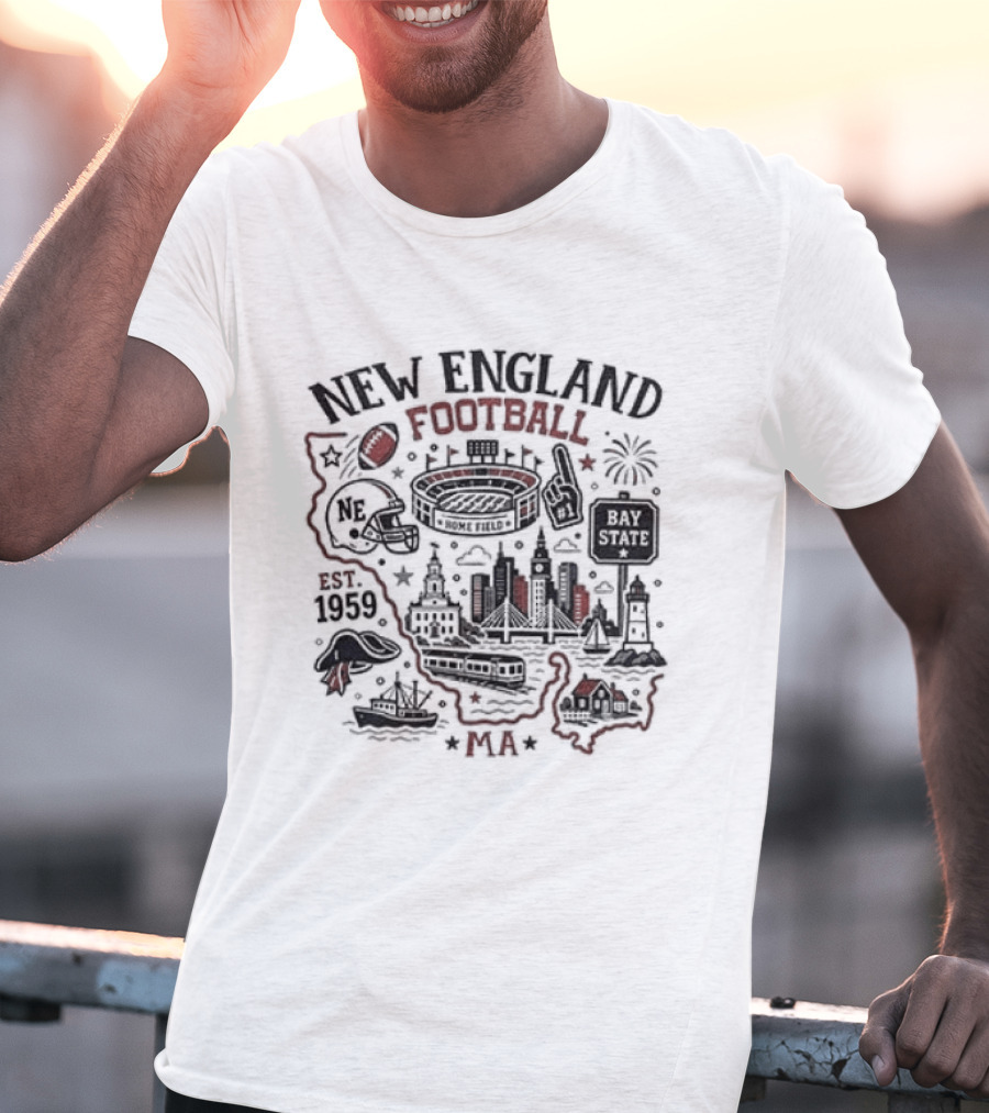 New England Football Est 1959 Massachusetts Map Stadium T-Shirt