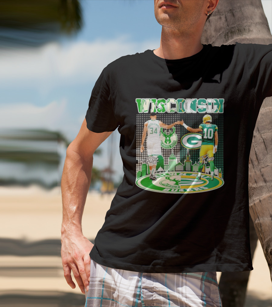Wisconsin Milwaukee Bucks Giannis Antetokounmpo Green Bay Packers Jordan Love T-Shirt