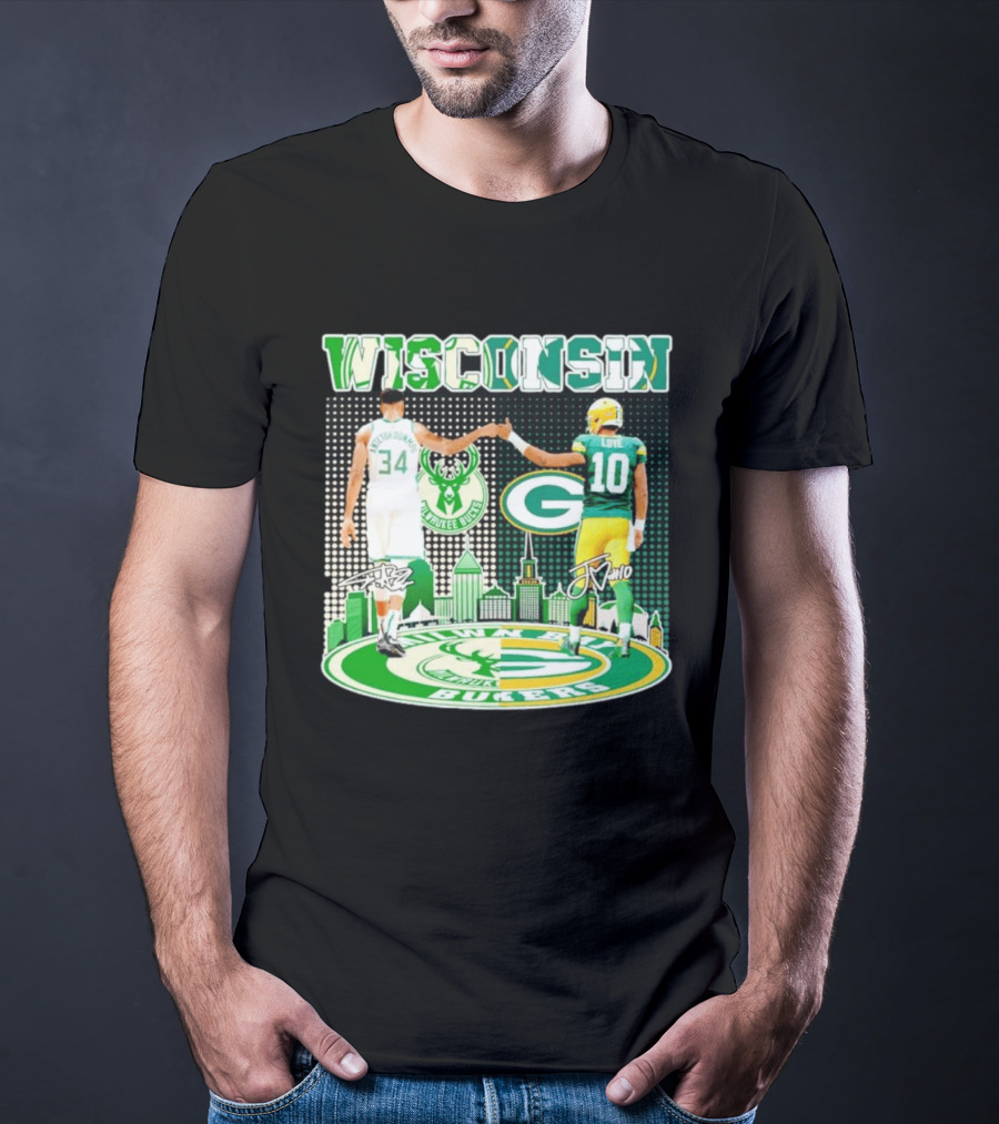 Wisconsin Milwaukee Bucks Giannis Antetokounmpo Green Bay Packers Jordan Love T-Shirt
