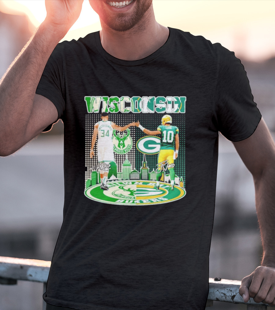 Wisconsin Milwaukee Bucks Giannis Antetokounmpo Green Bay Packers Jordan Love T-Shirt