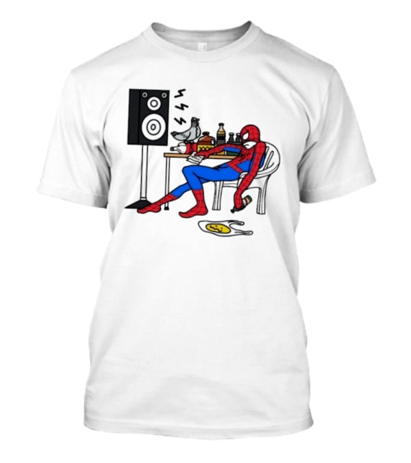 Spider Man Te Quiero Romo Drinking Marvel Speaker Table Scene T-Shirt