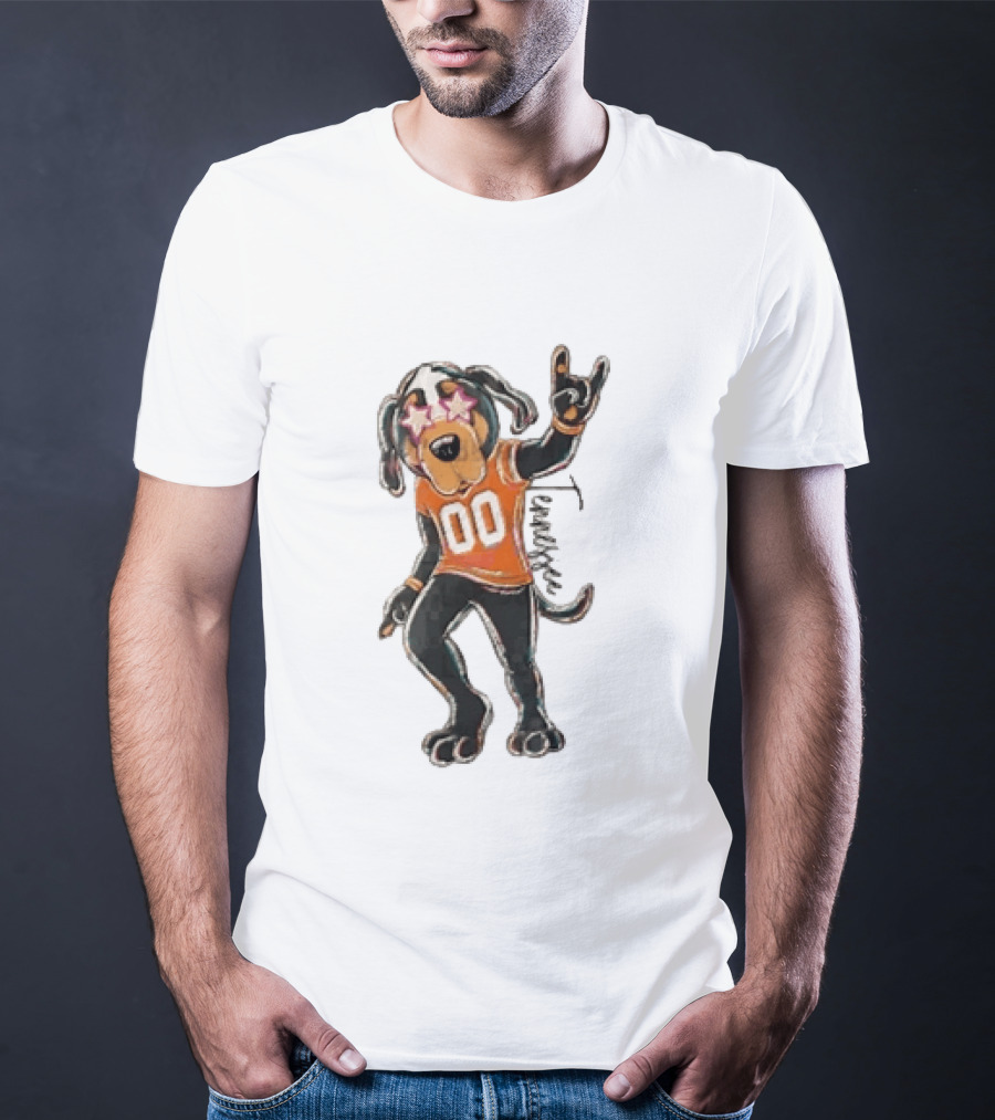 Tennessee Volunteers Cartoon Coonhound 00 Jersey Star Glasses Orange T-Shirt