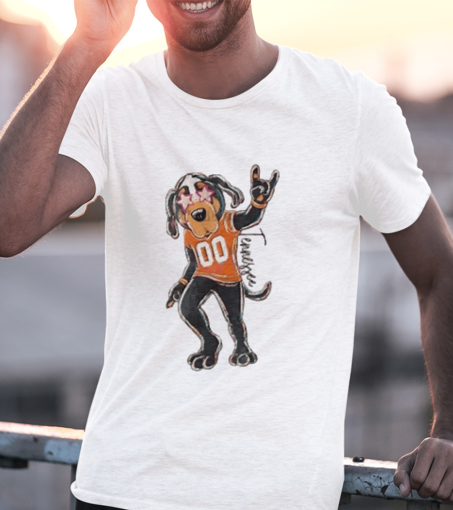 Tennessee Volunteers Cartoon Coonhound 00 Jersey Star Glasses Orange T-Shirt