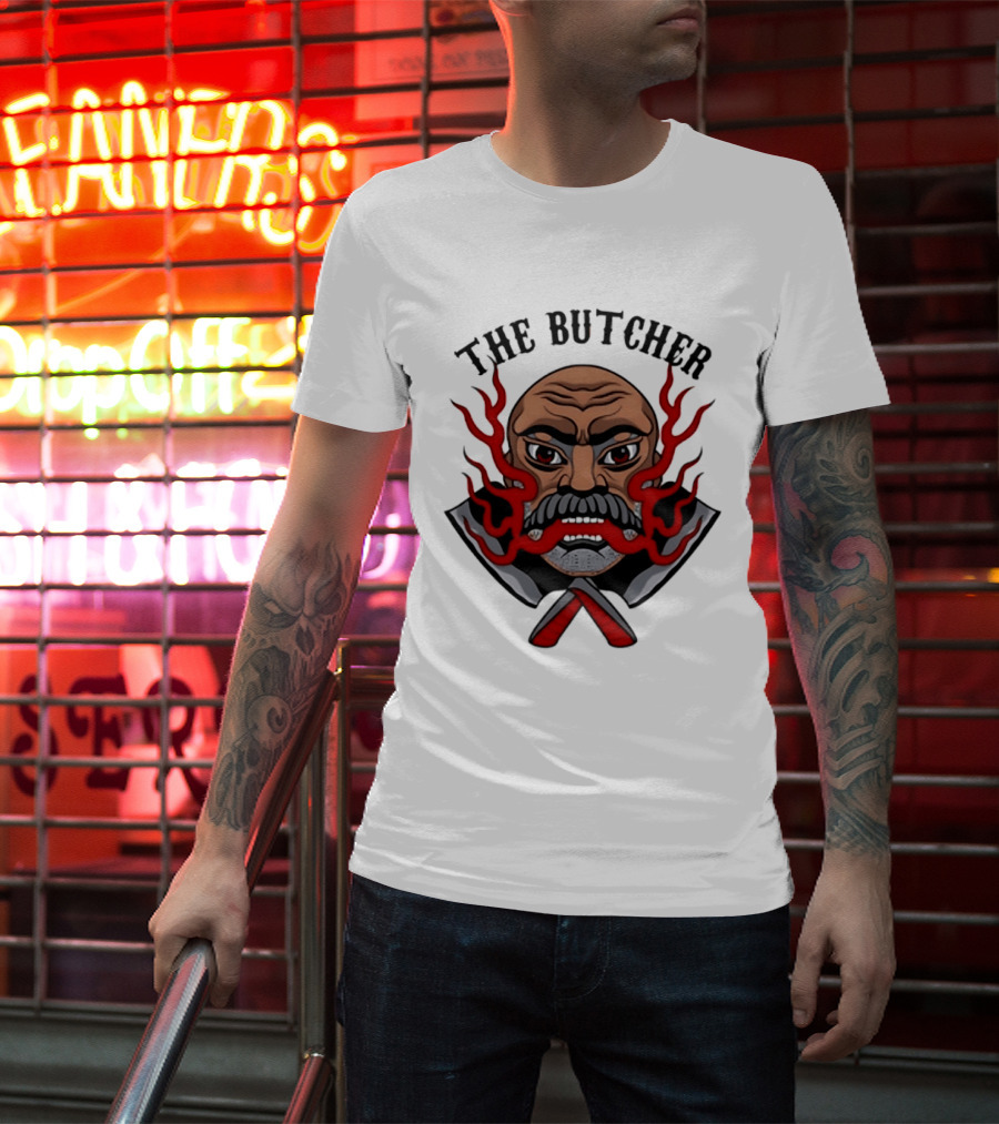 The Butcher AEW Professional Wrestling Skull Flames Axes T-Shirt