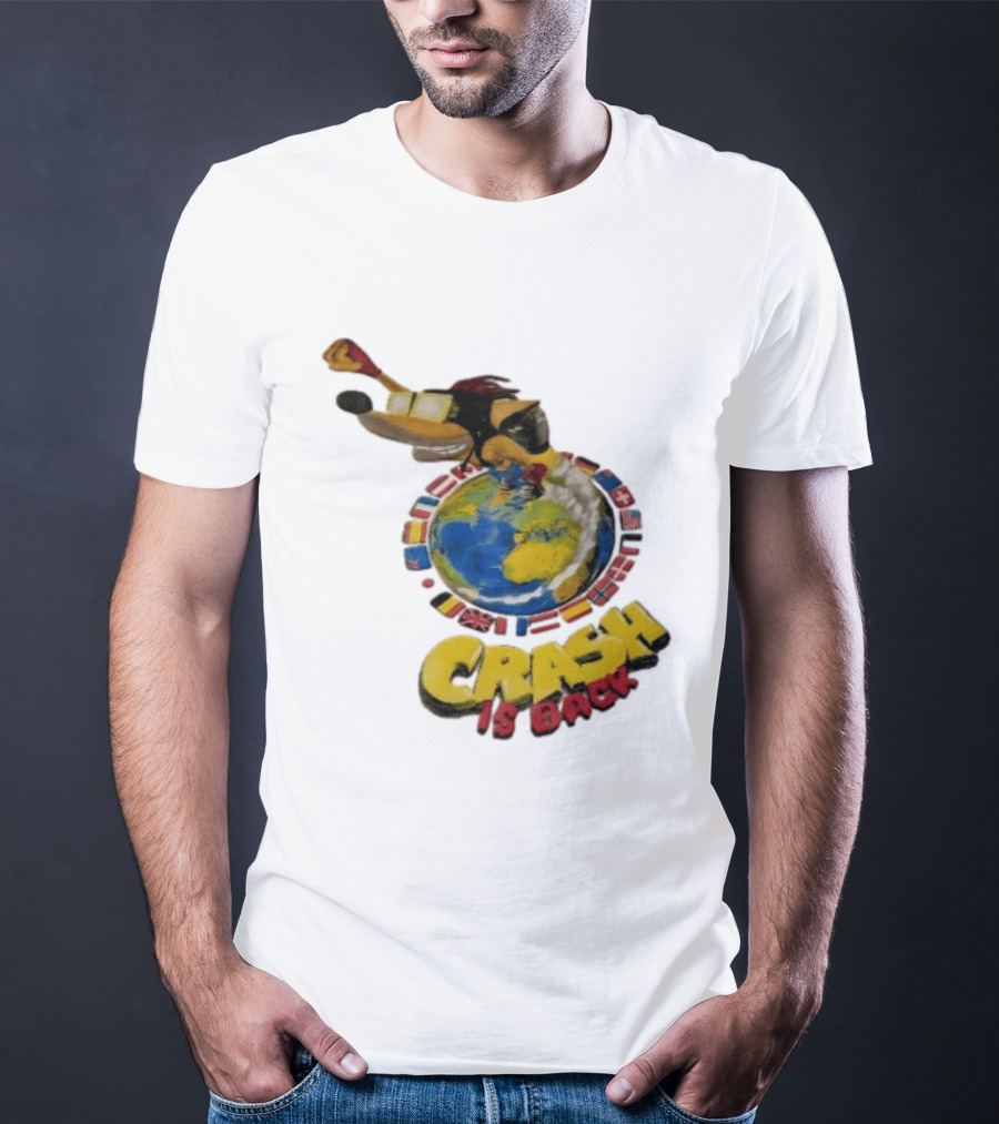 Crash Is Back Jetpack Adventure World Flags Globe Cartoon T-Shirt