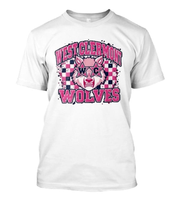 West Clermont Wolves WC Pink Star Sunglasses Checkered T-Shirt