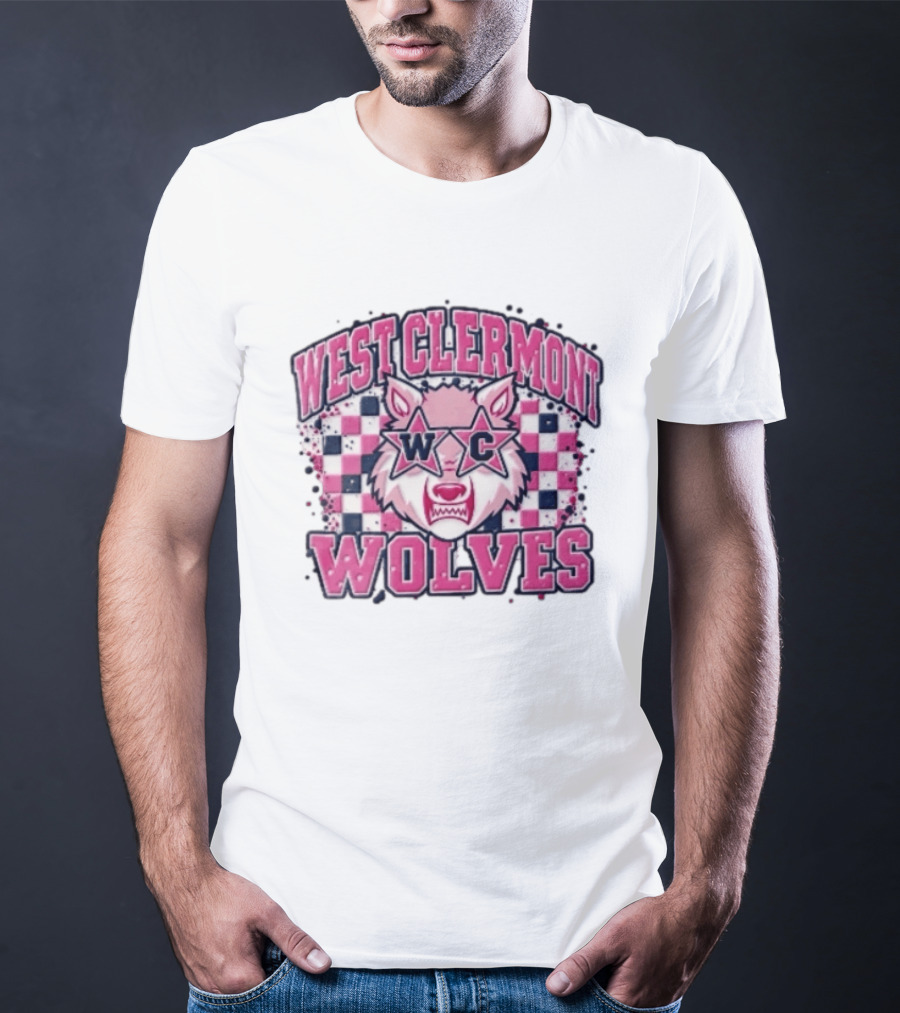 West Clermont Wolves WC Pink Star Sunglasses Checkered T-Shirt